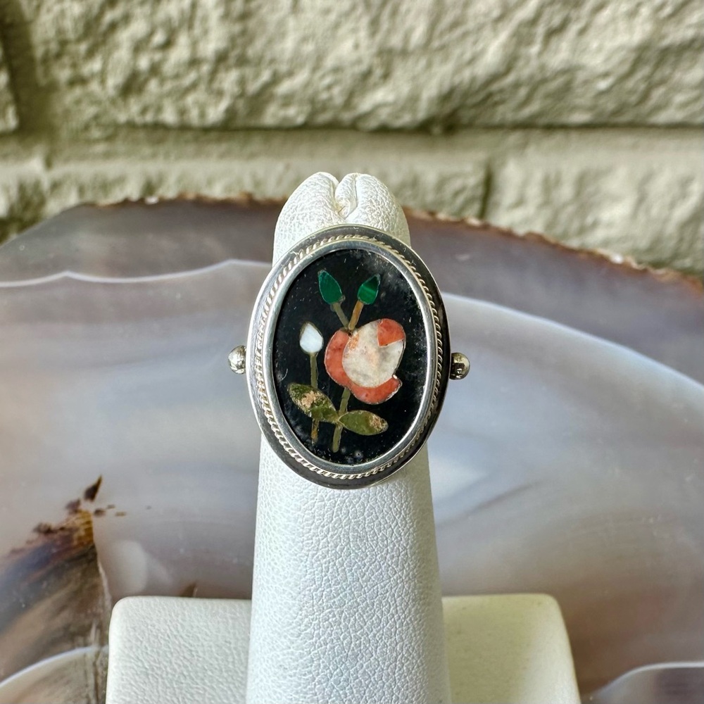 Flower Bouquet Ring in Sterling Silver size 5 US Italian Pietra Dura size 5 US